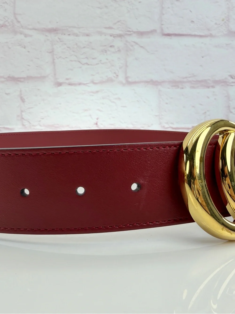 Authentic Gucci GG Marmont Wide Red Leather Belt Gold Buckle 406831 75/30